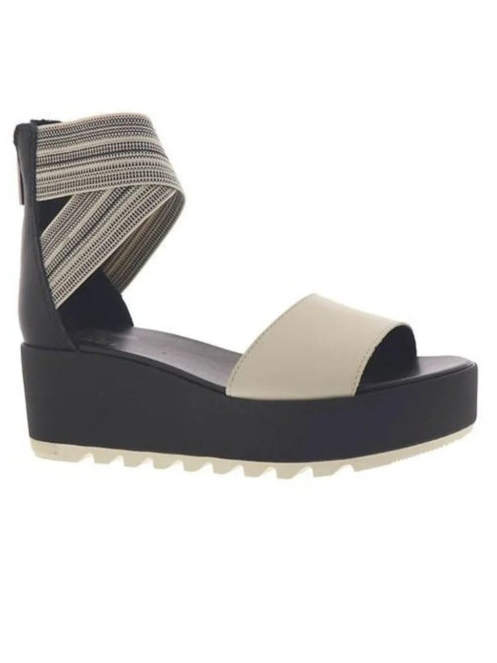 Sorel | Cameron Flatform Ankle Strap Sandal | Black & White | Size 7